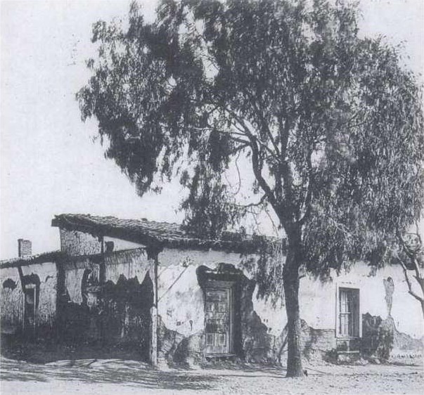 Casa de Estudillo circa 1890. The place was in a terribly dilapidated condition, with the owner having sold off parts of it 