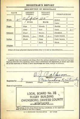 Wendell Foster's 'Registar Report' draft card for WWII. This details his physical demeanor.
