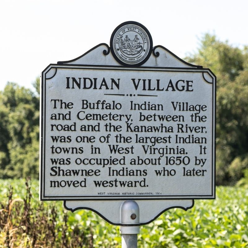 Historical marker for the Buffalo Indian Village excavation site, erected in 1964.