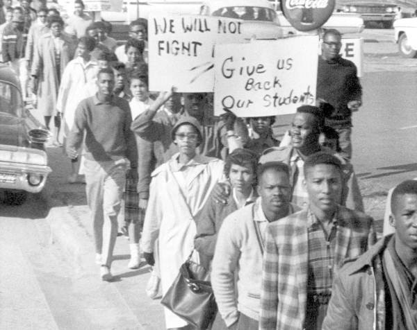 Florida A&M University students protest the arrest of other students during an earlier sit-in.