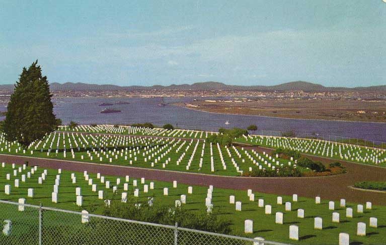 The cemetery with San Diego Bay and the city of San Diego in background