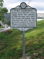 WV Historical Marker nearby on Route 50 near the intersection with Cold Stream Road.