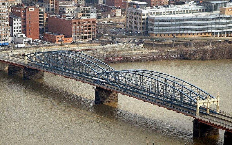 The Smithfield Street Bridge, which spans the Monongahela River, as seen from Mt. Washington.