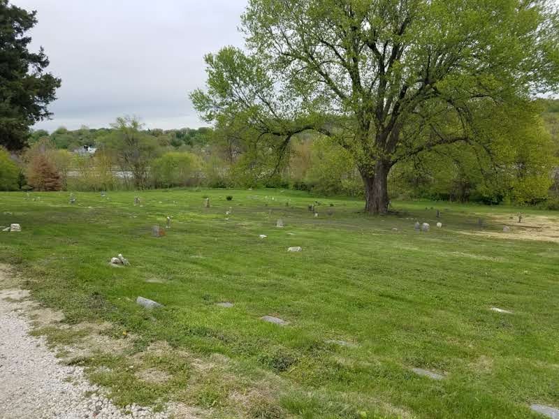 View of cemetery overlooking lot 8 and 7 with Highway 75, Kennedy Freeway, beyond the treeline.