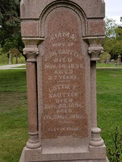 Grave marker of Christian Sautter and other immediate family members buried in the same plot.