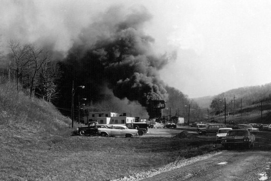 Smoke seen from the mine offices nearby. 