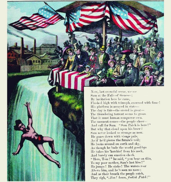 Illustration and poem from a 1870's children's book titled "The Wonderful Leaps of Sam Patch"