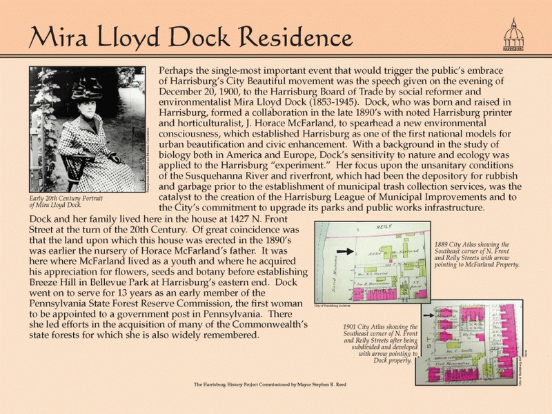 A placard located at Dock's former home that informs the visitor of her accomplishments and life story.