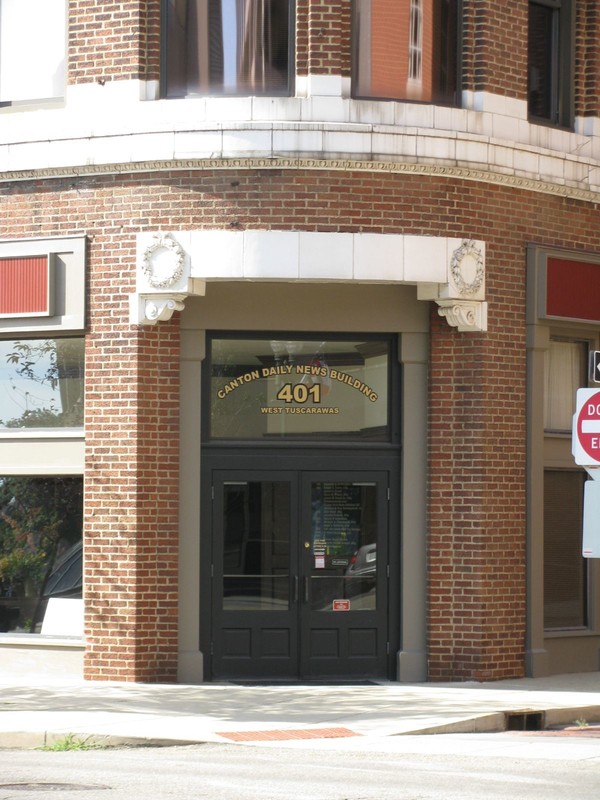 The main entrance to the Mellett/Canton Daily News Building 