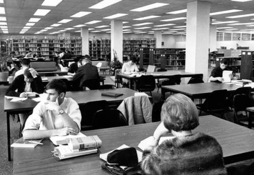 Students studying in the Boise College library, ca. 1966.