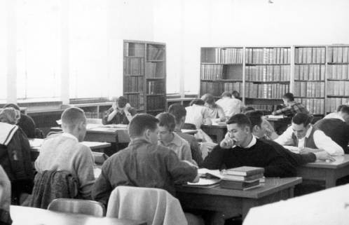 Students studying in the Boise Junior College library when it was still located in the Administration Building, ca. 1961.