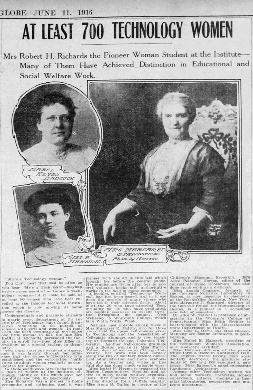 Black & white, newspaper with text and pictures if three women