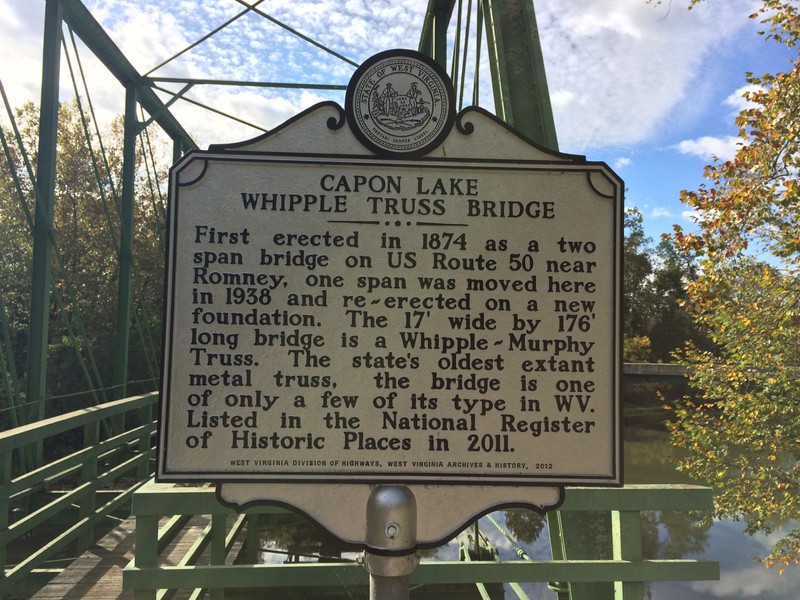 Capon Lake Whipple Truss Bridge Historical Plaque