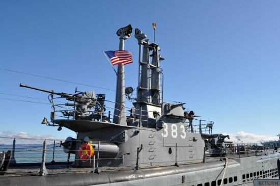 The top deck of the USS Pampanito.