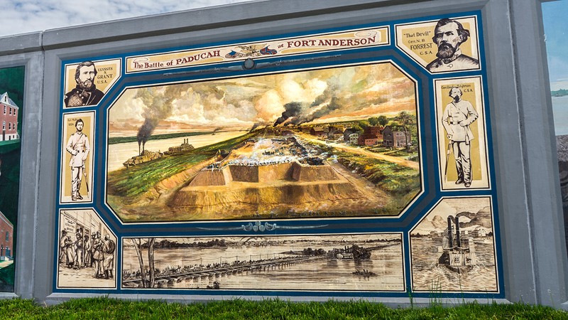 The city's flood wall murals include a history of the battle.