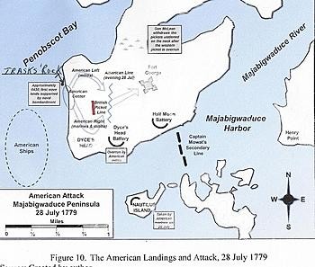 Map showing American landings and attack on August 28, 1779