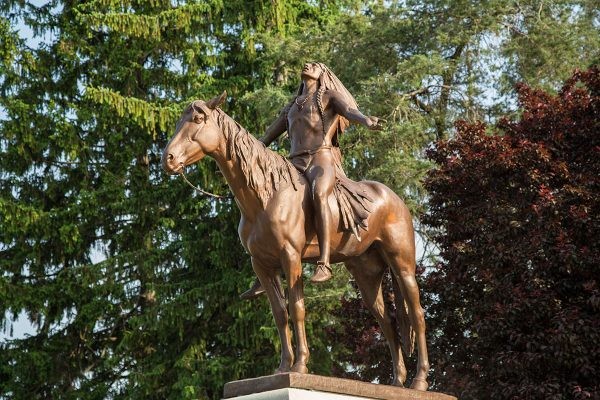 This is a photograph of the "Appeal to the Great Spirit" statue in Muncie, Indiana.