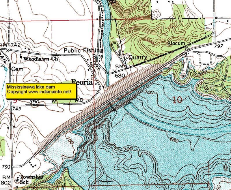 A topographic map of the Dam area. 