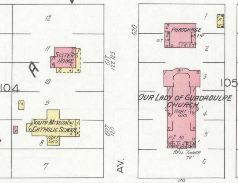 New church building (lower right) on 1933 Sanborn map on east side of N. Dunlap Ave. (p. 5)