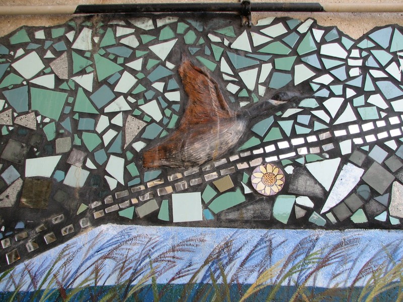 Close up of some of the detail of the mural, waterfowl taking flight. Photo Credit: Jim Bartholomew, 2010.