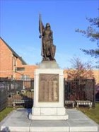 The front view of the World War I monument statue.