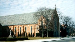 St. Peter's Church, the monument is located in the rear yard of the church.