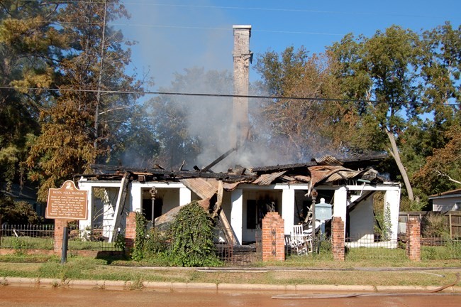 Front view of the house shortly after the fire