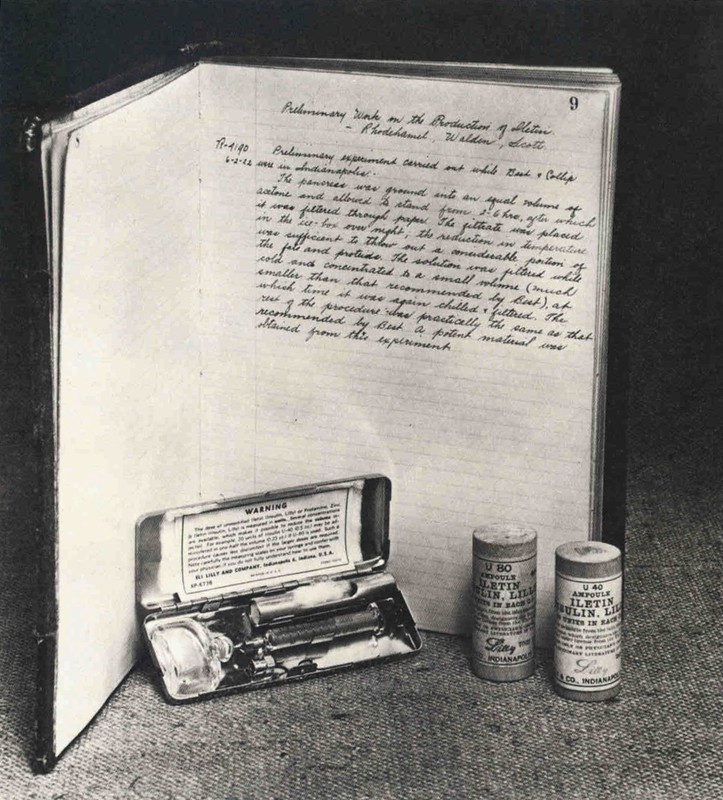 A picture of items memorializing the first insulin trials at Methodist