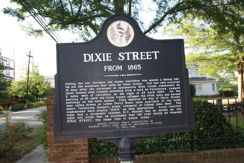 Dixie Street Historical Marker installed by the McDaniel Curtis Camp, Sons of Confederate Veterans, 1996.