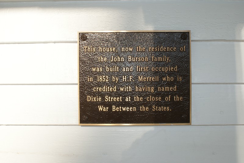 Plaque on House at 205 Dixie Street.