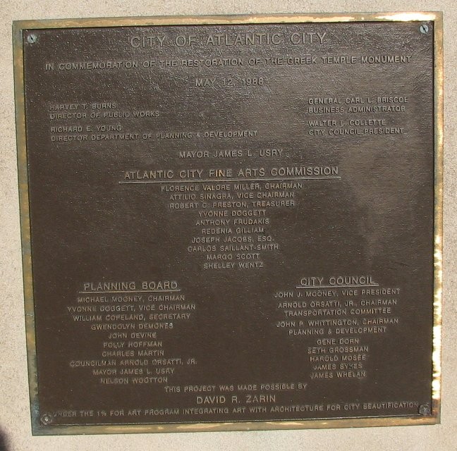 1988 bronze plaque commemorating the re-dedication of the monument and everybody involve.