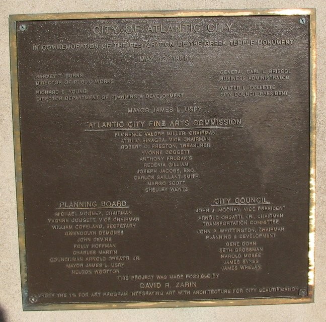 1988 bronze plaque commemorating the re-dedication of the monument and everybody involve. 