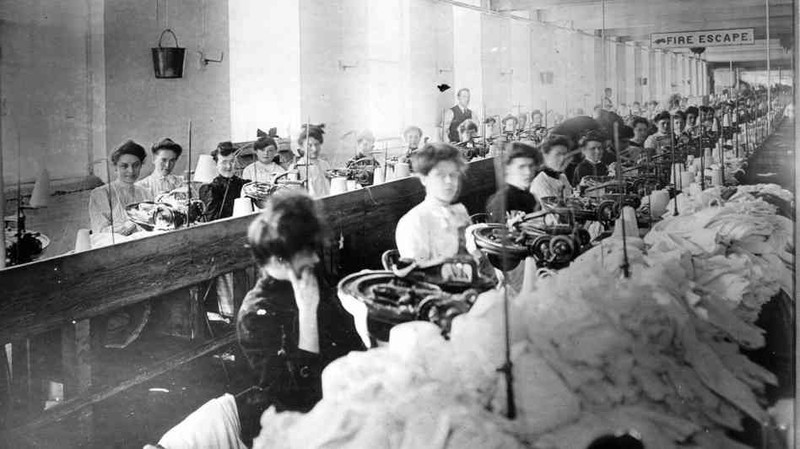 Young female factory workers.