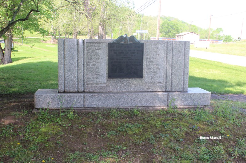 View of the front of the monument. Dedication plaque doesn't have a date, however newspaper records indicate it was placed in 1947.