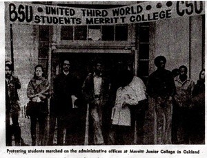 Black and Chicano students protesting the closure of Merritt College