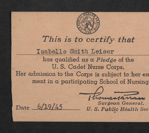 U.S. Cadet Nurse Corps Pledge Card