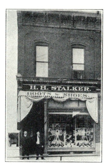 H. H. Stalker Shoe Store in the 1883 Palmer Block, south section at 405 Main, 1907