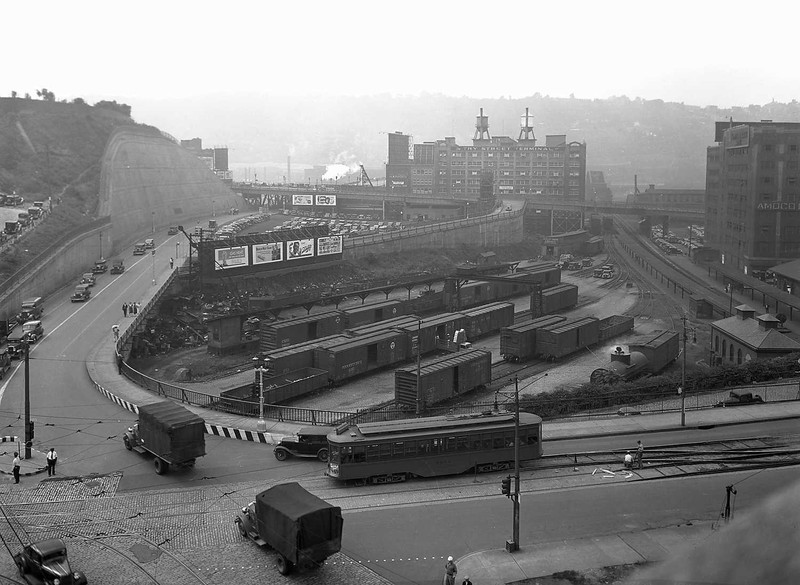 A 1927 image of the Try Street Terminal. It's the building in the background with the two water tanks sitting atop it.