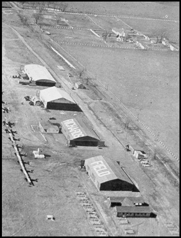 Two hangers show the words "Richards" and "Field" on their roofs. Photo date unknown.