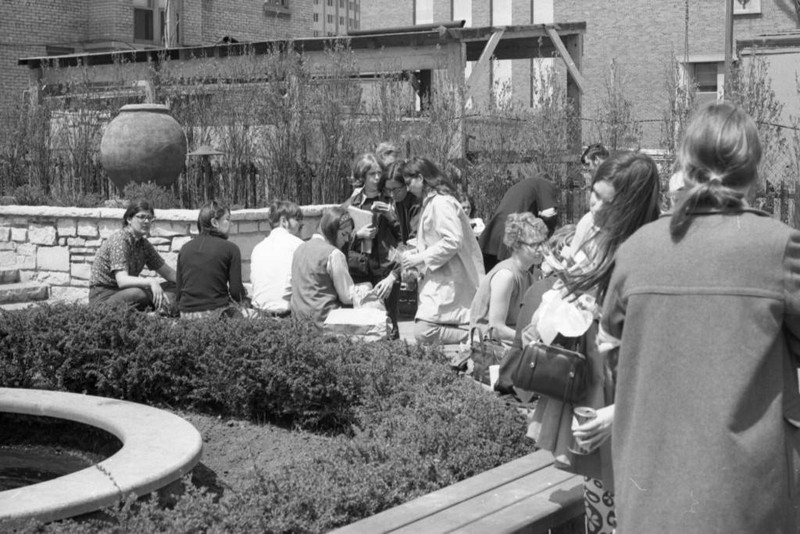 Students gather near St. Joan of Arc Chapel before a protest of the Kent State shootings, 1970

(“Department of Special Collections and University Archives, Marquette University Libraries, MUA_012864)