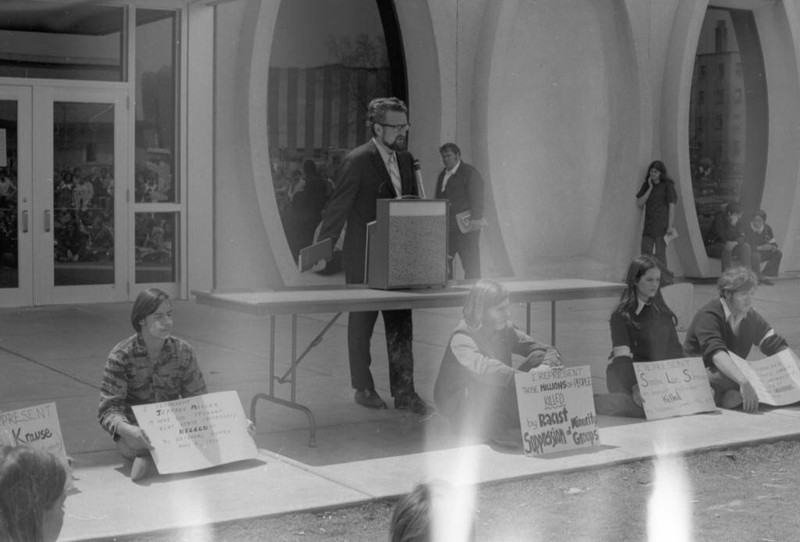 Students hold signs protesting the Kent Sate shootings, 1970

(“Department of Special Collections and University Archives, Marquette University Libraries, MUA_012866)