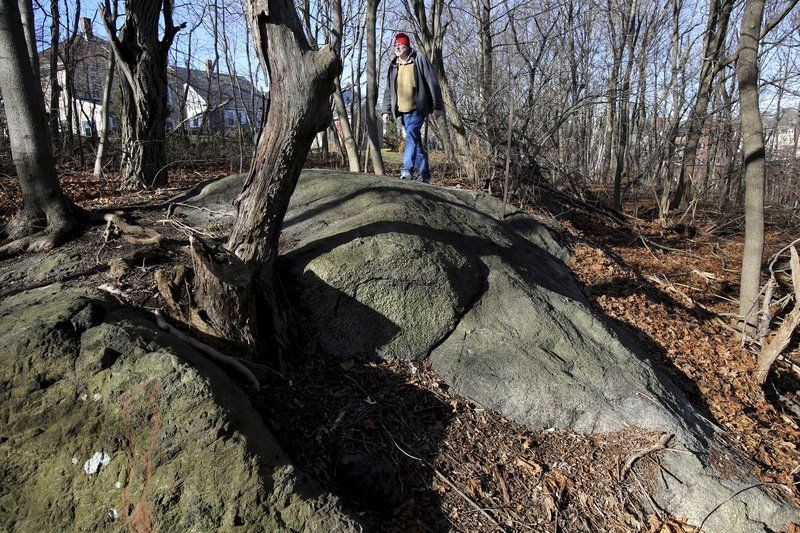 Professor Emerson Baker, a member of the Gallows Hill Project, walking along Proctor's Ledge