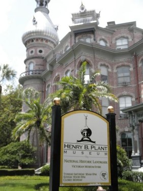 Welcome sign and front of the Henry B. Plant museum