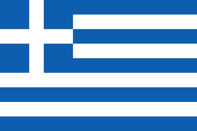 The modern Greek flag was adopted in 1978. The cross represents Eastern Orthodox Christianity and colors are symbolic of the Greece's beautiful blue sky and sea. Wikimedia Commons.