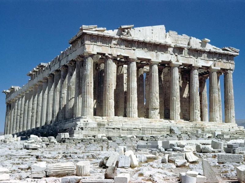 The most iconic structure in Greece is the Parthenon, built between 447 BC and 438 BC. The temple was dedicated to Athena, the patron goddess of Athens.