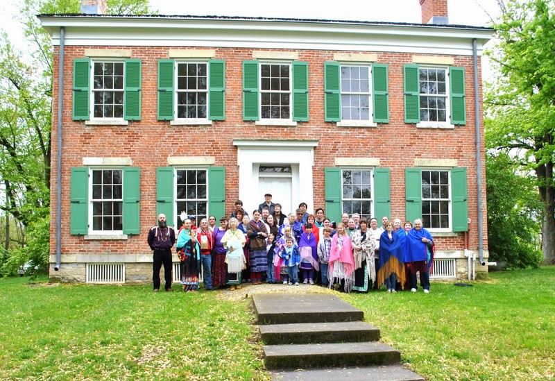 Descendants of Jean B. Richardville come together outside of Akima Pinsiwa Awiiki in order to celebrate Richardville's legacy and the Miami culture. 