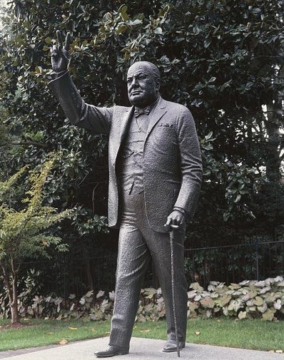 A statue of Winston Churchill on the Embassy's landscaped grounds. Photo by Carol Highsmith, Library of Congress.