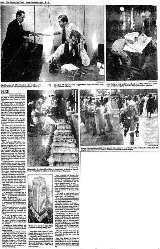 An image of the second section of the Kansas City Star article detailing a fire that damaged the Council Chamber.