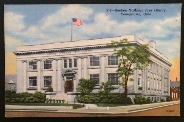 The Youngstown Public Library as depicted by a postcard from the 1920s-1940s.