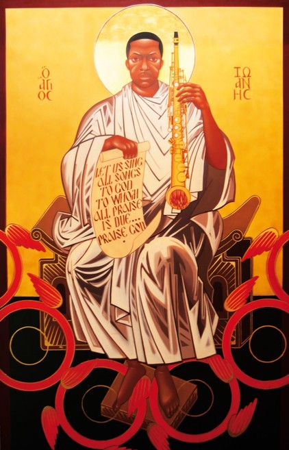 A mural of Saint John Coltrane at the church's former location on Fillmore Street